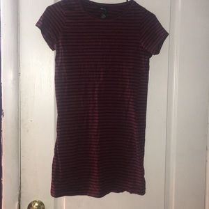 Forever 21 Maroon/Black Striped T-Shirt Dress